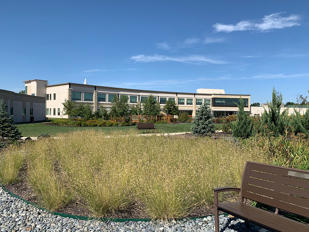 Exterior view of Hedrick Medical Center and The Gardens