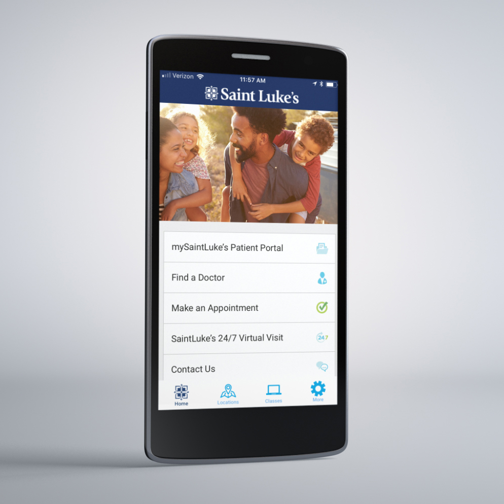 Cell phone with Saint Luke's app. 