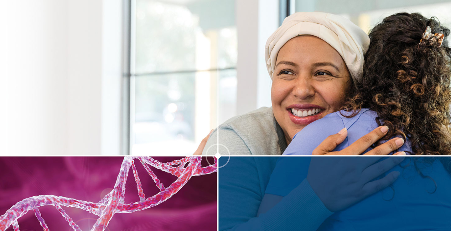 A patient hugging a health care provider