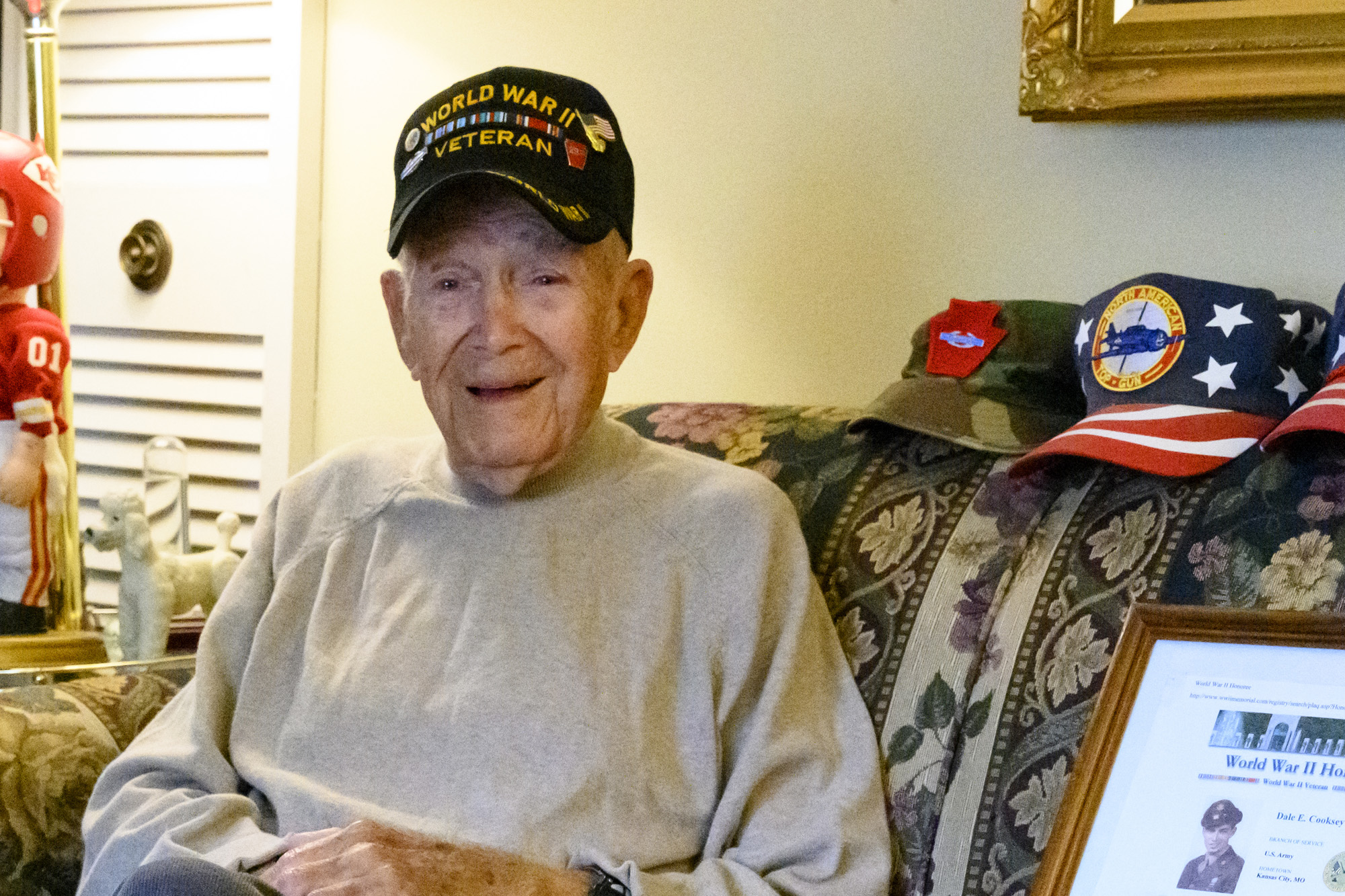 Dale Cooksey wearing his World War II Veteran hat.
