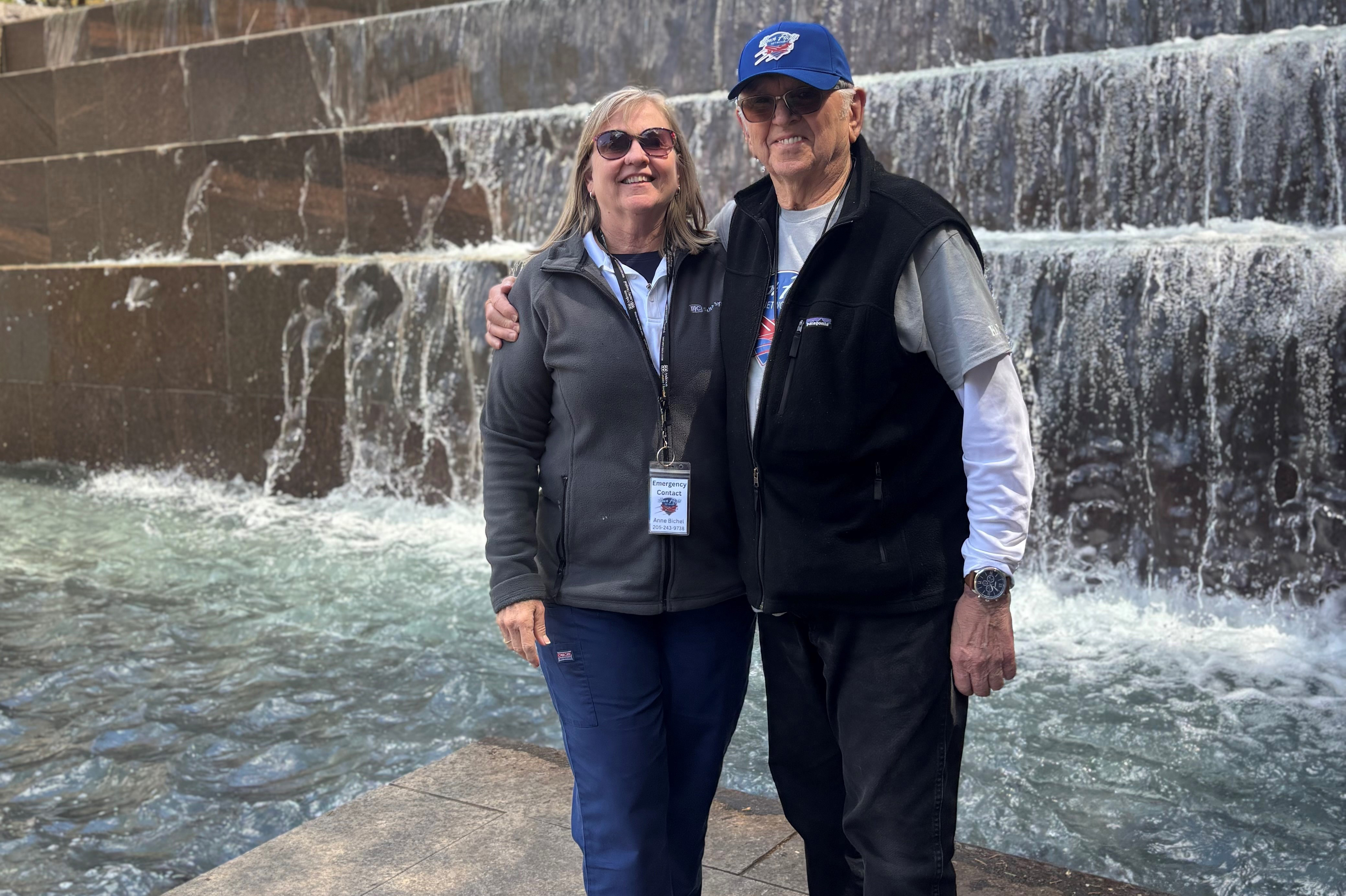 Judy Ryman (left) stands with her brother, Army veteran Gary Weber, at the Roosevelt Memorial